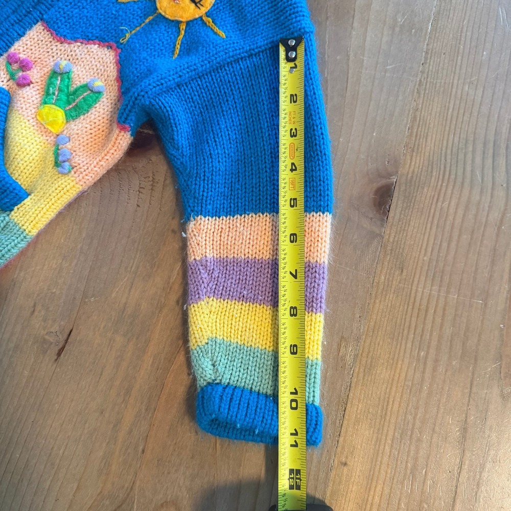 Vintage Kids Handmade Chunky Knit Hooded Sweater Animal Applique Zip Up 3T 13x16 - Picture 8 of 8